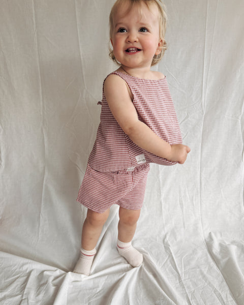 rust gingham shorts