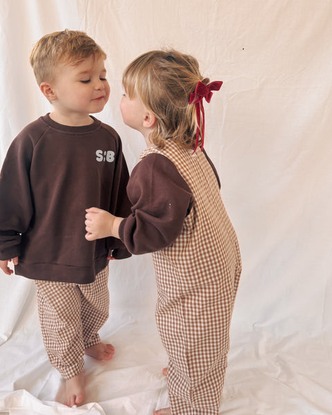 biscuit check dungarees