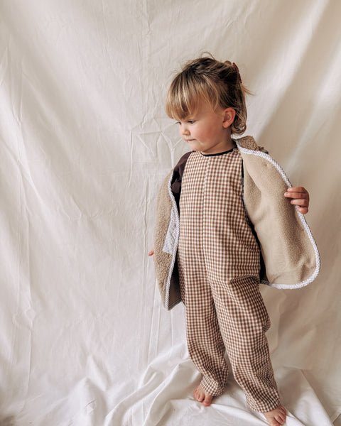 biscuit check dungarees