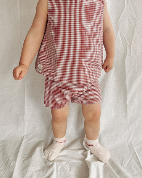 rust gingham shorts