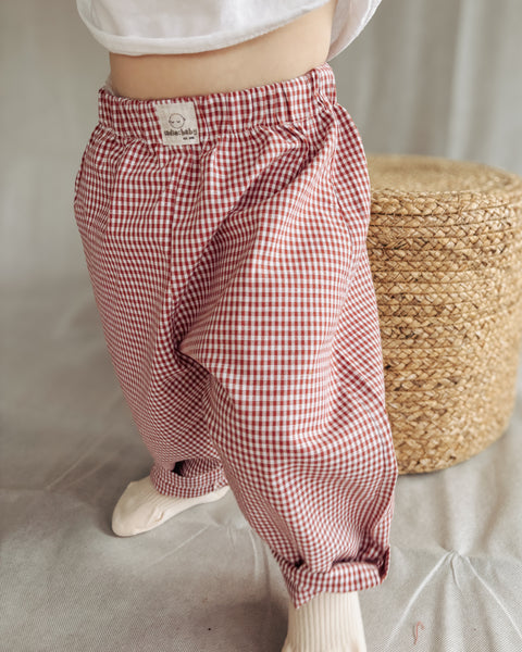 rust gingham play pants