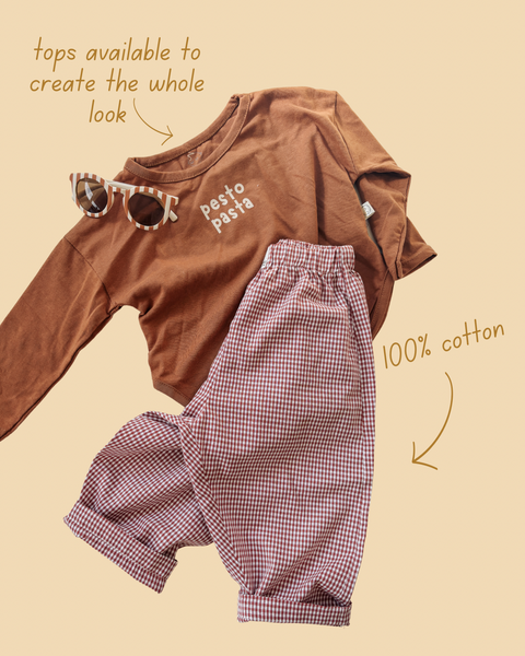 rust gingham play pants