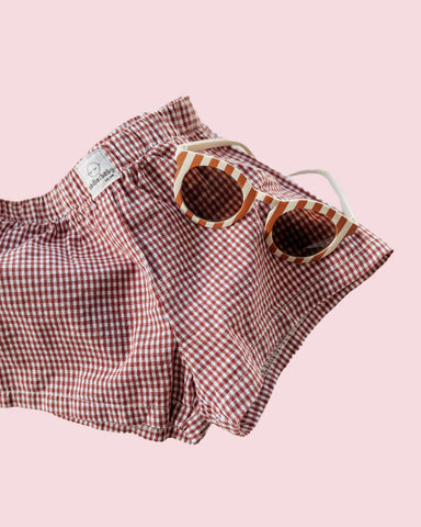 rust gingham shorts