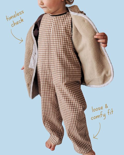 biscuit check dungarees